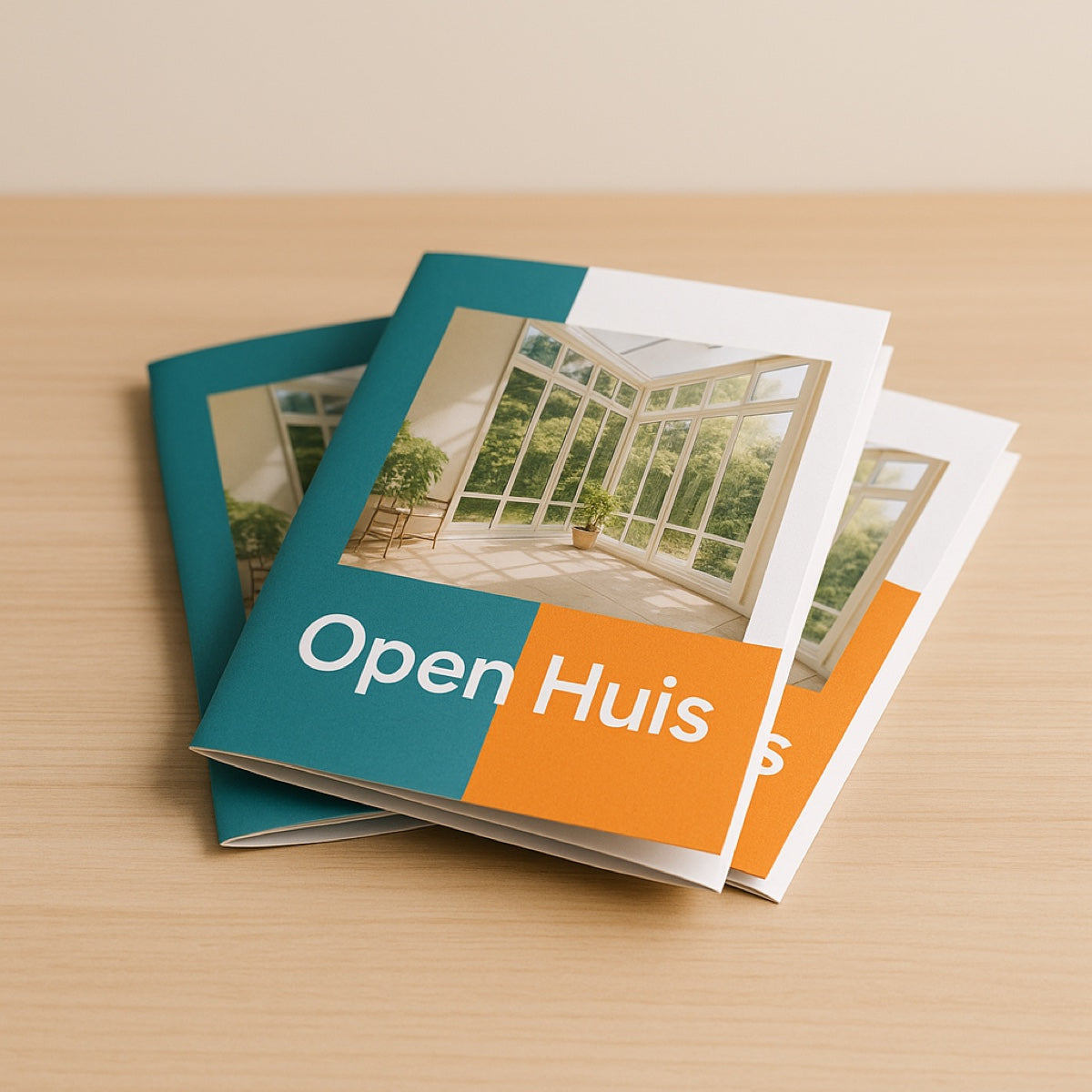 Gevouwen folders met Open Huis-voorbeeldontwerp