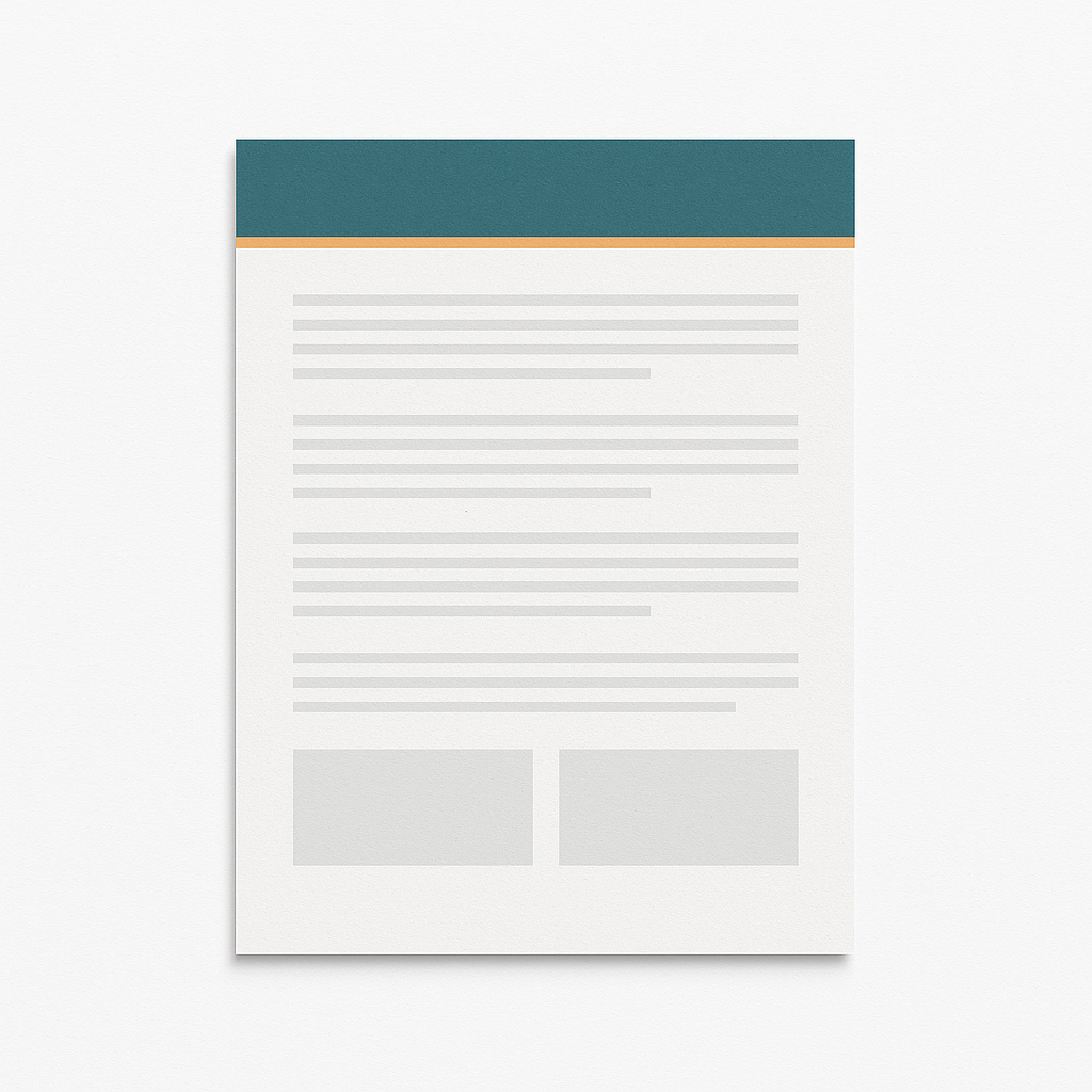 Enkele A4 flyer recht van voren, voorbeeldontwerp in teal en oranje