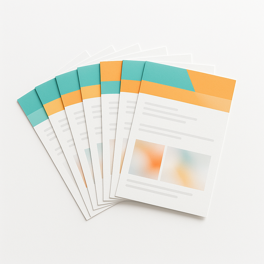 Waaier van bedrukte A5 flyers op een witte achtergrond