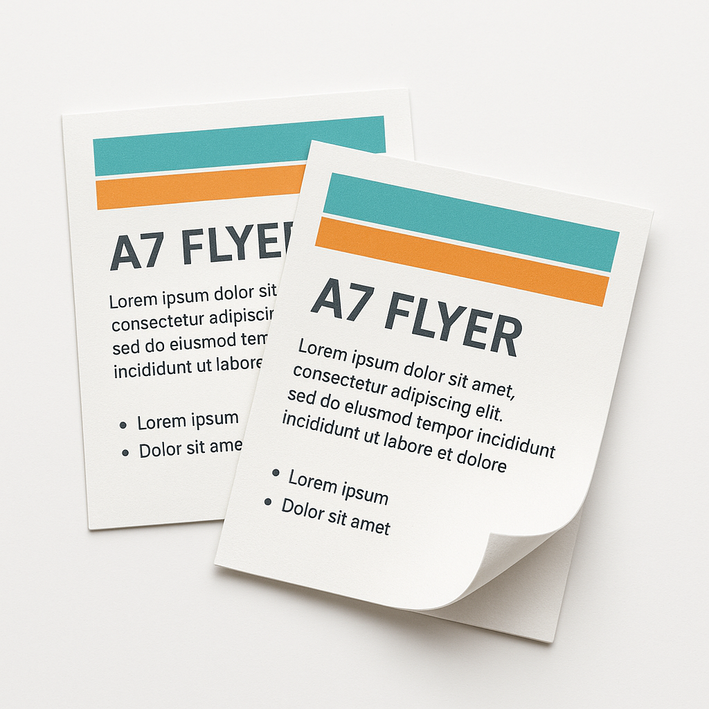 Detailfoto van twee A7 flyers met opgekrulde hoek