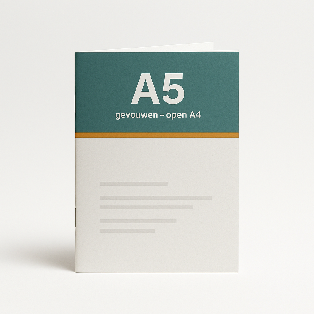 Dichte voorkant van een A5 folder, gevouwen uit een open A4-vel