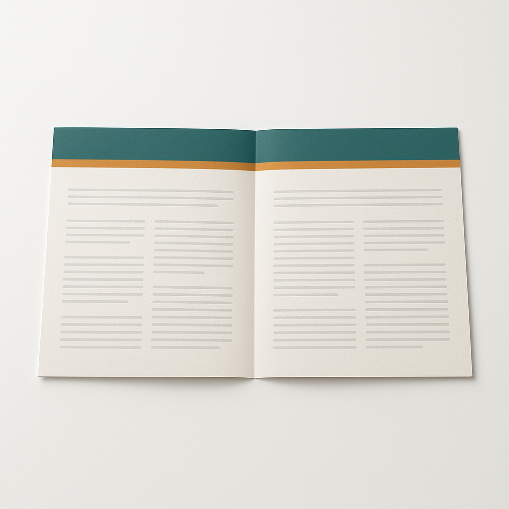 Opengevouwen A4 folder met zichtbare vouwlijn in het midden