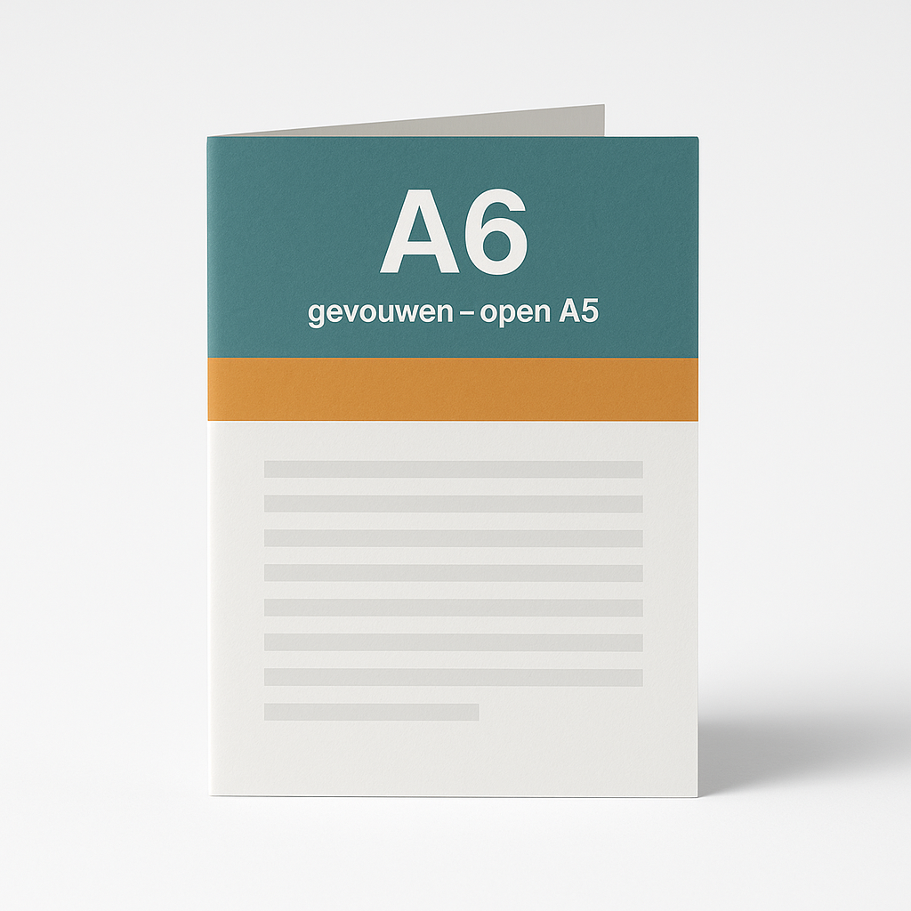 Dichte A6 folder met formaat A6, gevouwen open A5